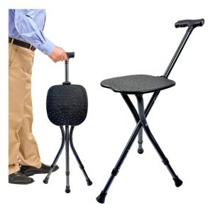 Bastón y silla plegable